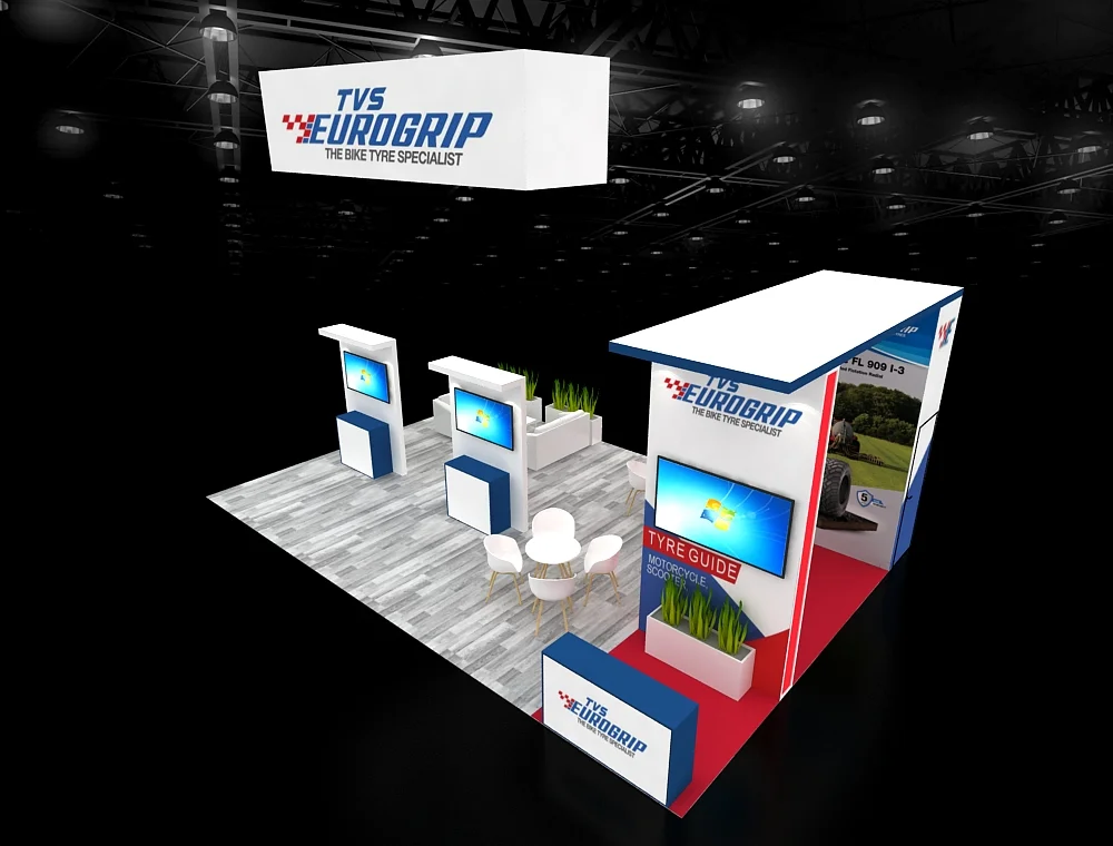 20x30 trade booth with interactive screens