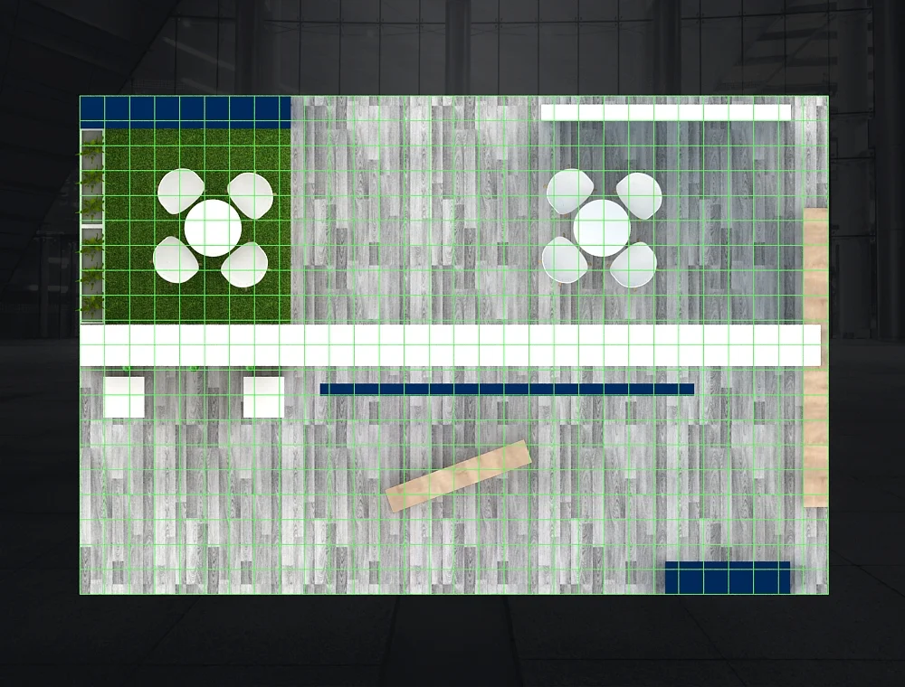 Exhibit booth 20x30 with lounge seating