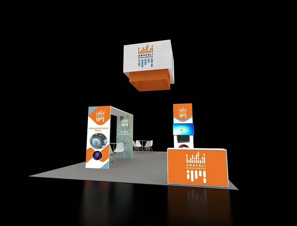Trade show booth 20x30 with central counter