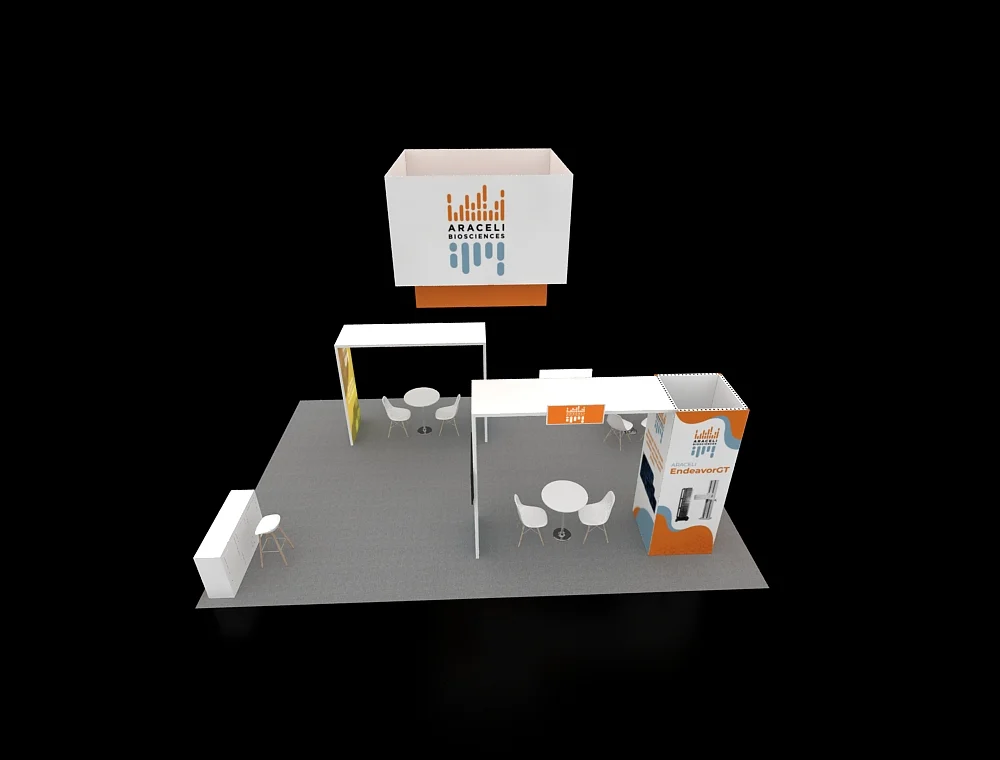 Trade show booth 20x30 with central counter