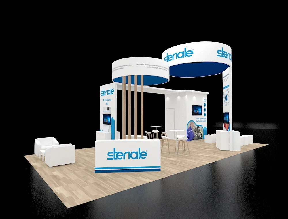 Creative 20x40 booth showcasing branding elements