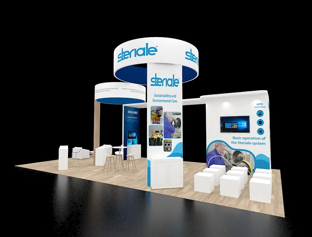 Creative 20x40 booth showcasing branding elements