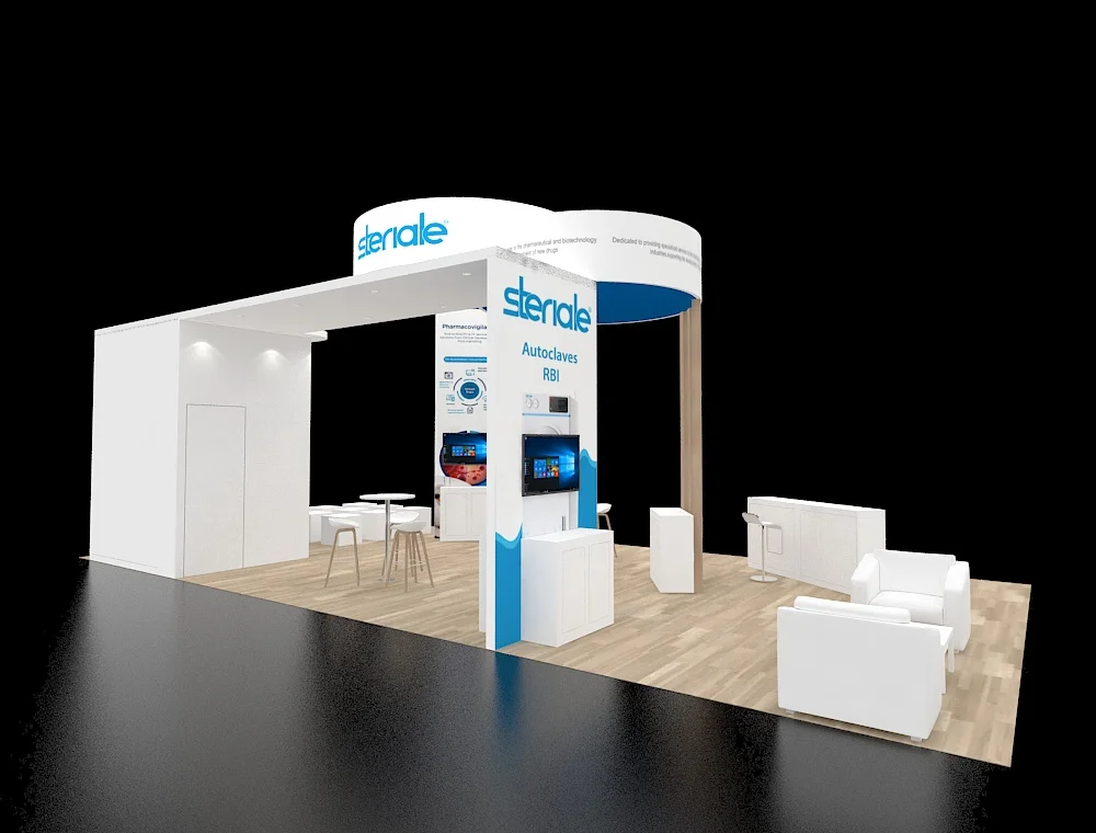 Creative 20x40 booth showcasing branding elements