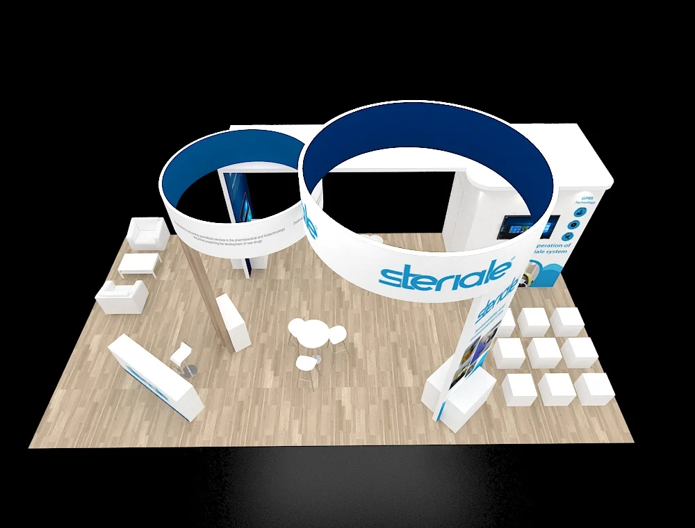 Creative 20x40 booth showcasing branding elements
