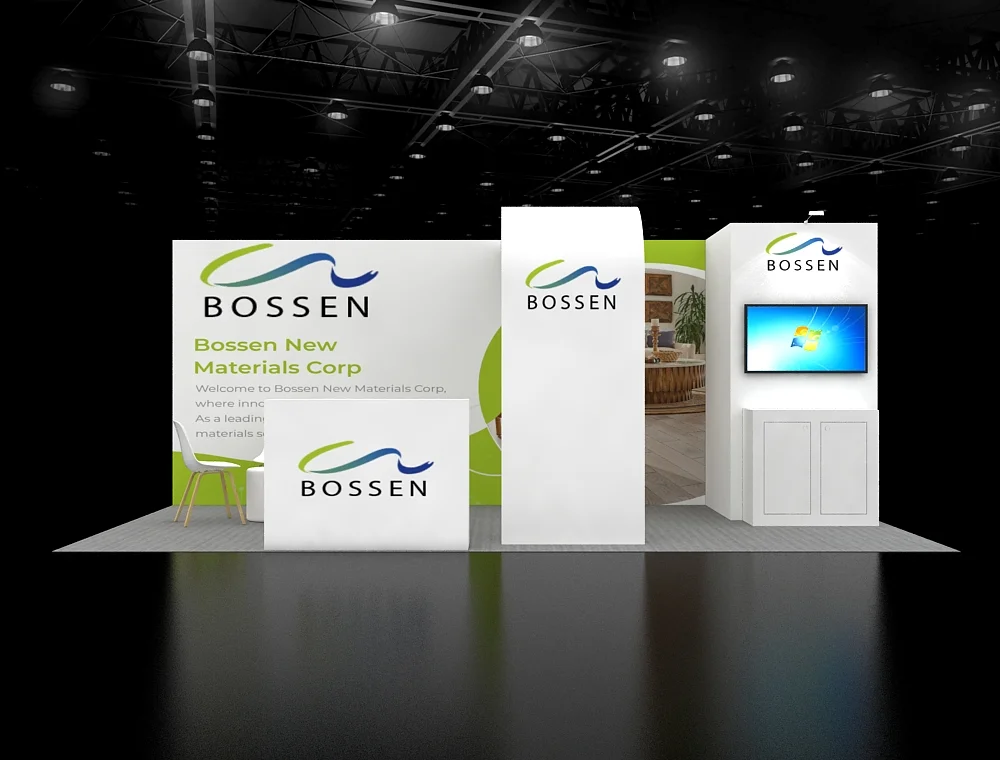 10x20 trade show booth with branding, counter and graphics