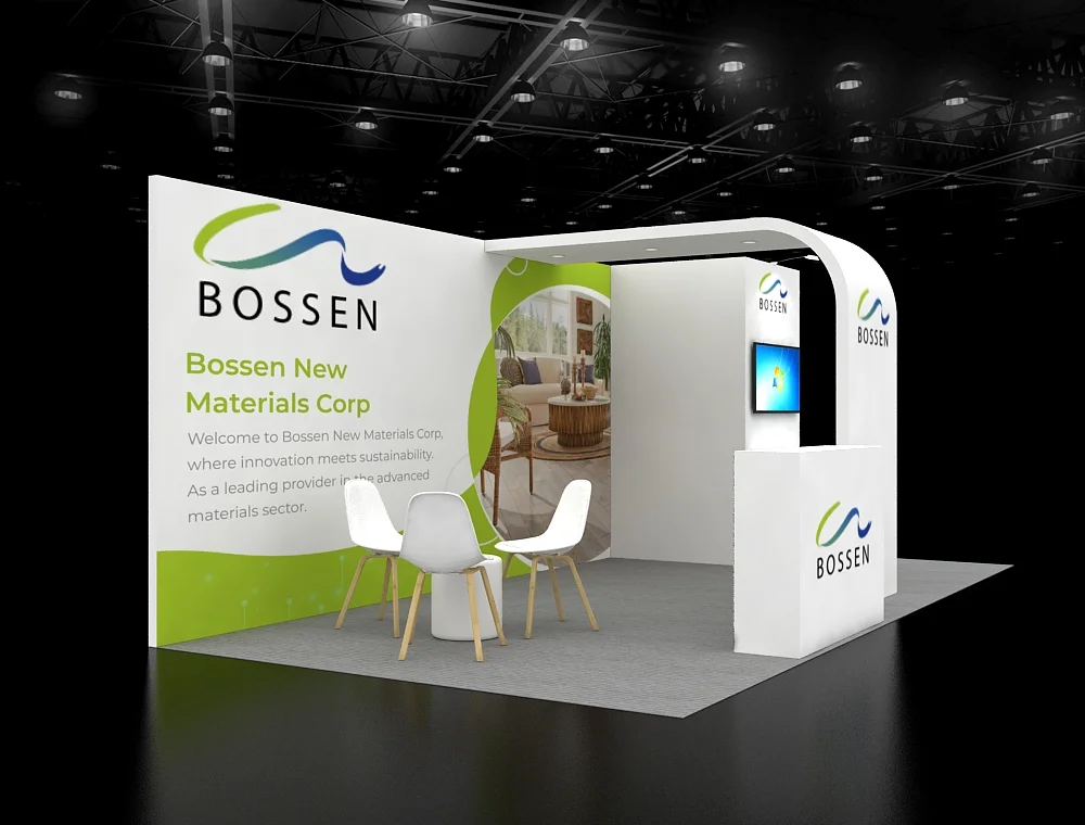 10x20 trade show booth with branding, counter and graphics