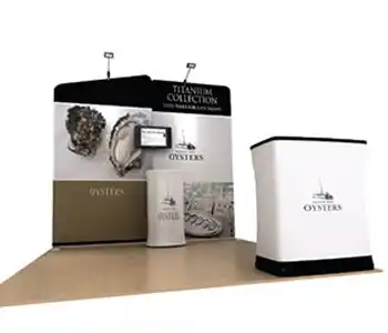 10x10 booth with back wall and demo counter