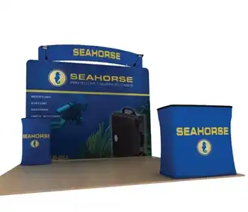 Trade booth 10x10 with counters and shelving