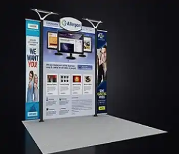 10x10 booth with tall tower and lighted logo