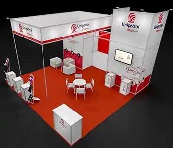 20x20 booth with modern display and branding