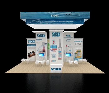 Exhibit 40x40 with corner seating and counters