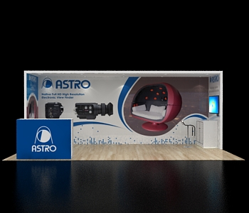 Trade show display booth with promotional banners