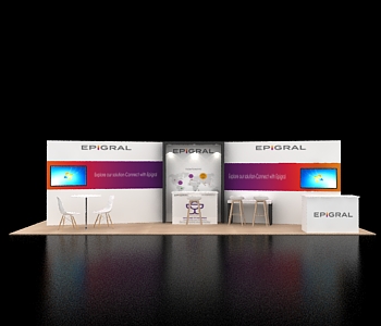 Exhibit booth 10x30 with modern reception desk