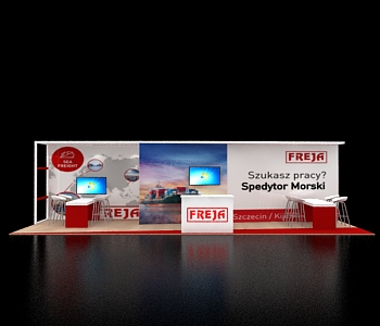 10x30 display booth with wide product shelves