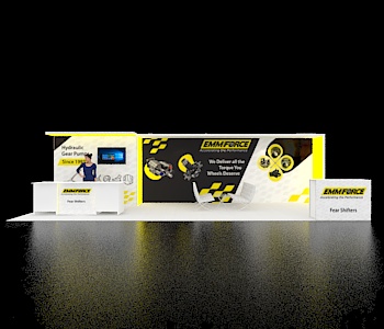 10x30 booth with demo stations and graphics