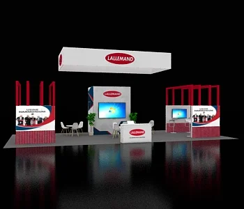 20x40 booth featuring brand promotions and graphics