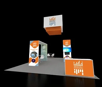 Trade show booth 20x30 with central counter